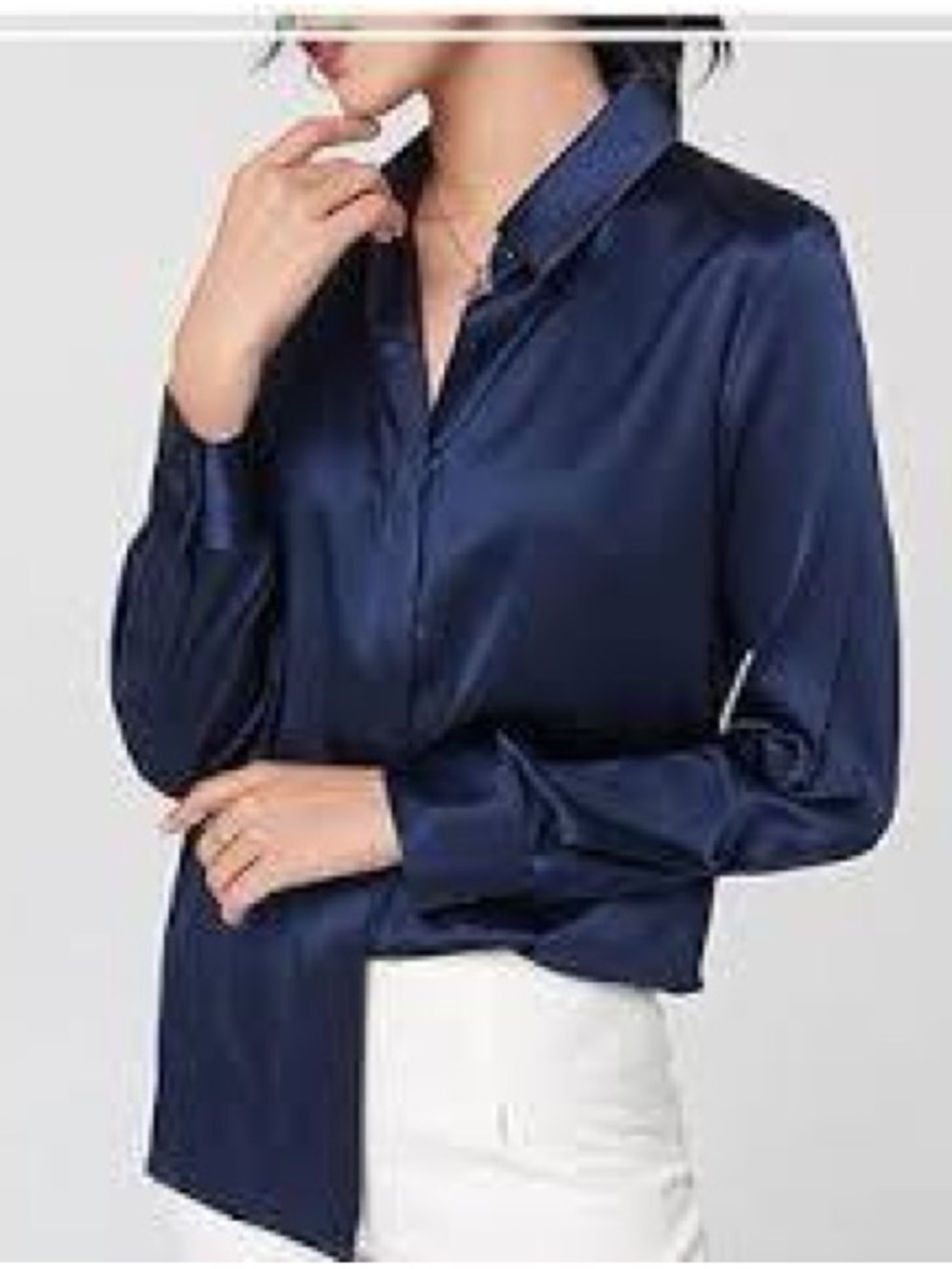 Silk midtown Navy Button-Front Blouse